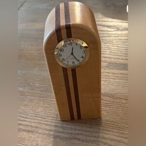 Natural Wood Mantel Clock with Dark Brown Stripes
